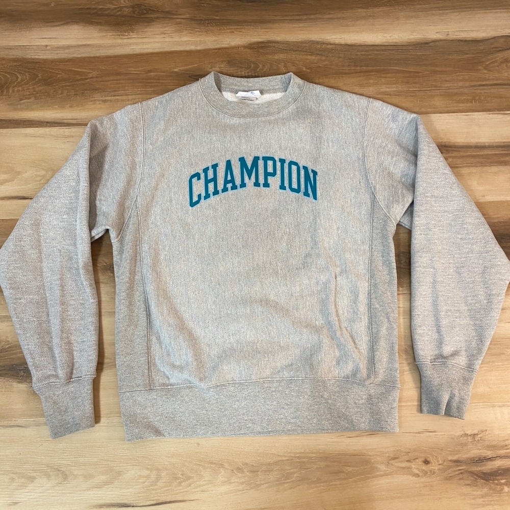 Champion Reverse Weave Sweatshirt Small Arch Logo Cotton Blend Gray GF70